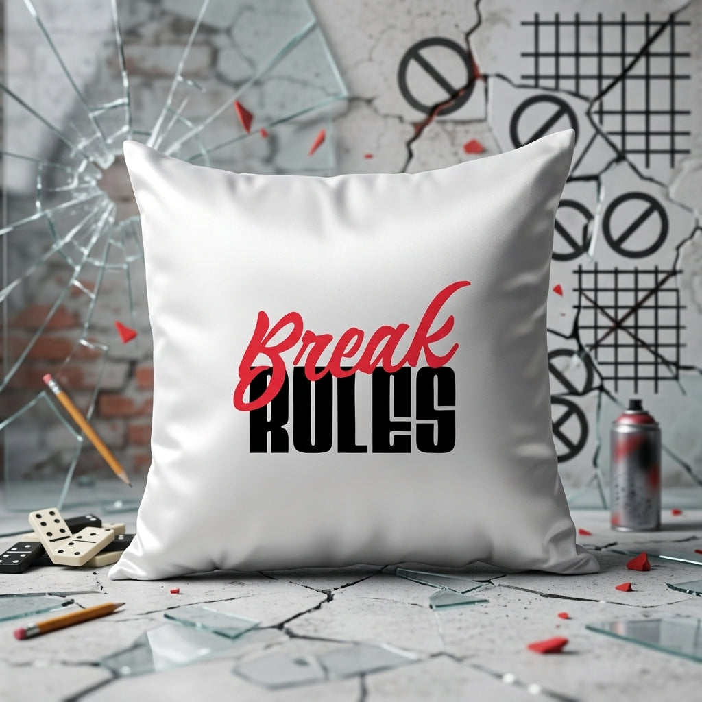FMstyles - Break Rules Quote design Printed White Polyester Cushion (40 x 40 cm)