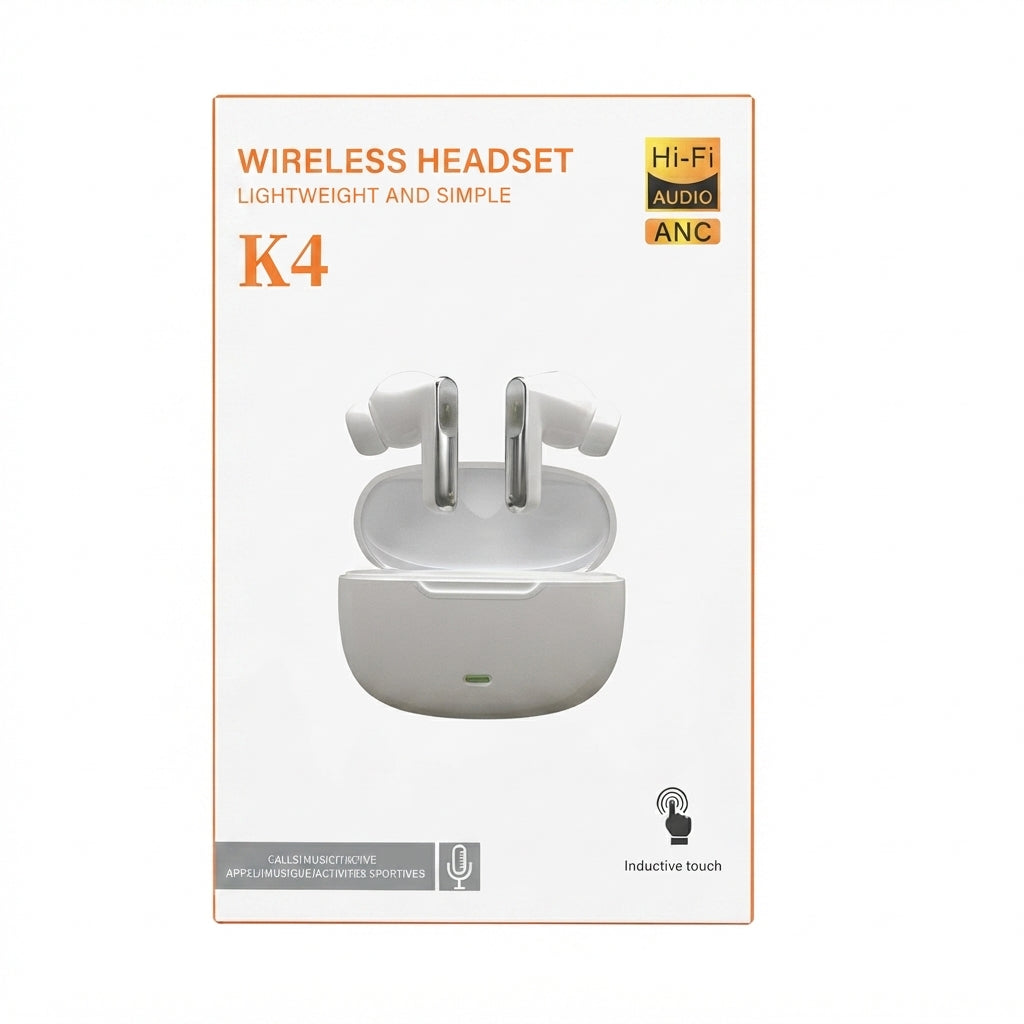 K4 Wireless Headset Lightweight and Simple Hi-Fi Audio ANC TWS Earbuds