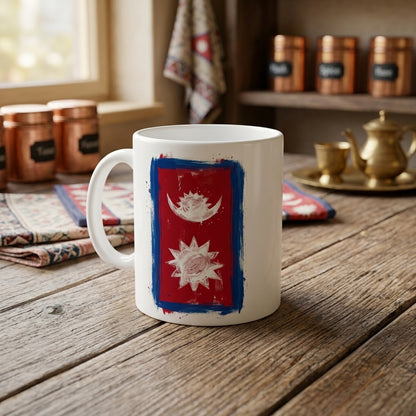 Nepal Flag 11 oz Ceramic Mug, Artistic Brushstroke Design