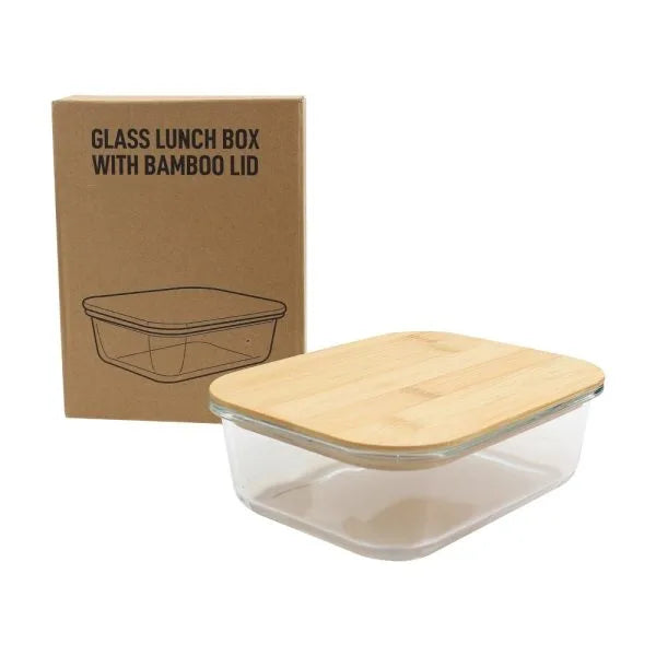 Personalized Elegance: Glass Food Box with Bamboo Lid