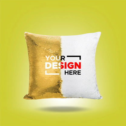Personalized Sequin Cushion (Golden) – Both Side Printing