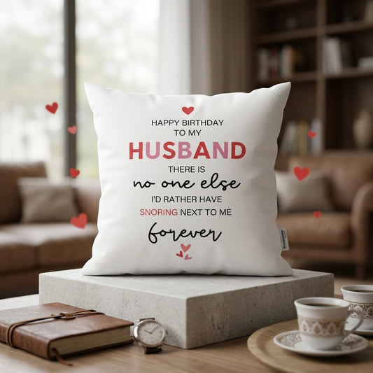 FMstyles - Happy Birthday Husband Printed Premium White Polyester Quote Cushion Cover (40 x 40 cm) – Decorative Throw Pillow