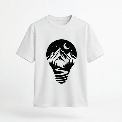 Lightbulb Mountain Nightscape Graphic 100% Cotton Unisex T-Shirt