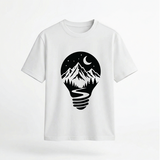 Lightbulb Mountain Nightscape Graphic 100% Cotton Unisex T-Shirt