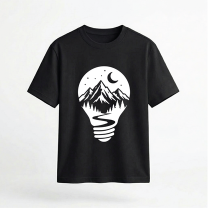 Lightbulb Mountain Nightscape Graphic 100% Cotton Unisex T-Shirt