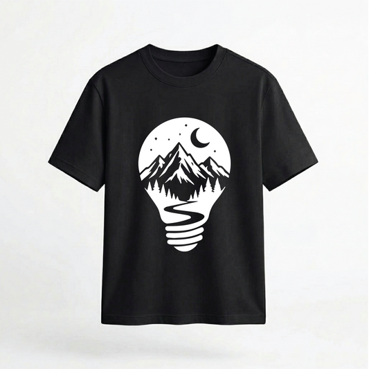 Lightbulb Mountain Nightscape Graphic 100% Cotton Unisex T-Shirt