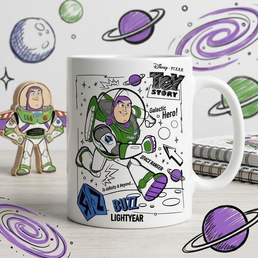 Disney Pixar Toy Story Buzz Lightyear Ceramic Coffee Mug – "Space Ranger" Sketch Edition (11 oz)