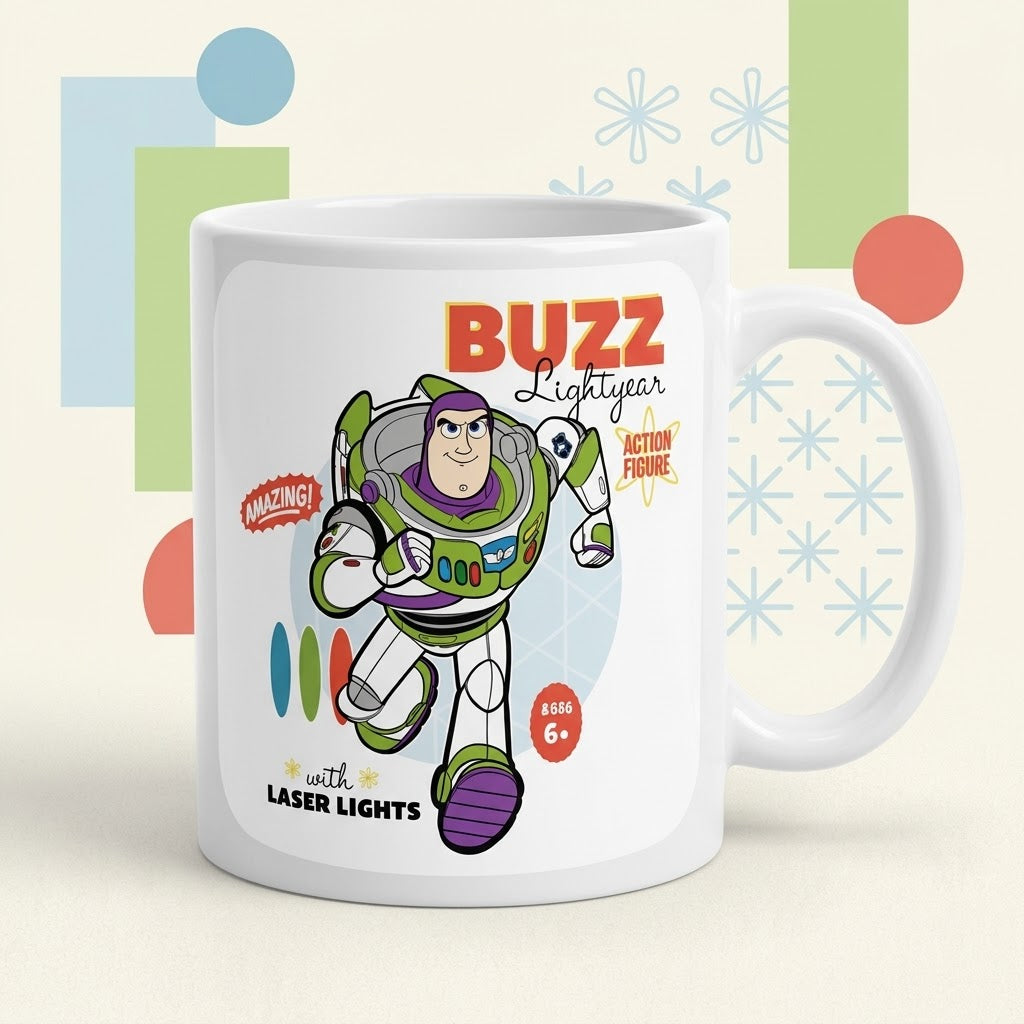 Retro Buzz Lightyear Classic Ceramic Coffee Mug – 11 oz Vintage Sci-Fi Toy Graphic Cup