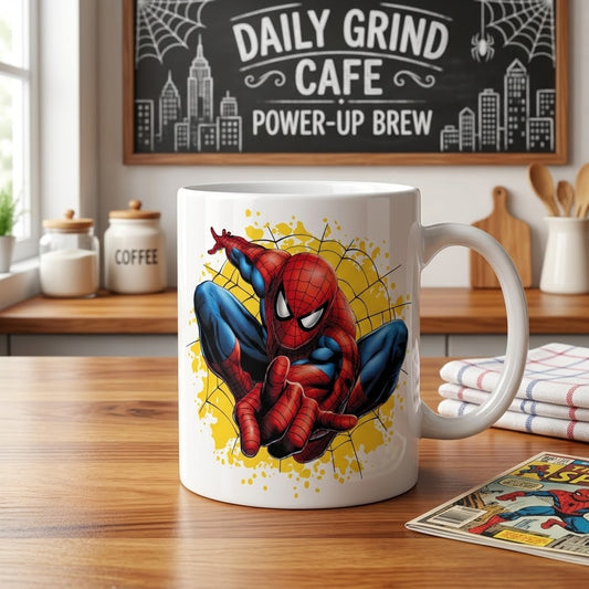 Classic Spider-Man Superhero White Ceramic Coffee Mug – Marvel Comic Action Graphic Drinkware