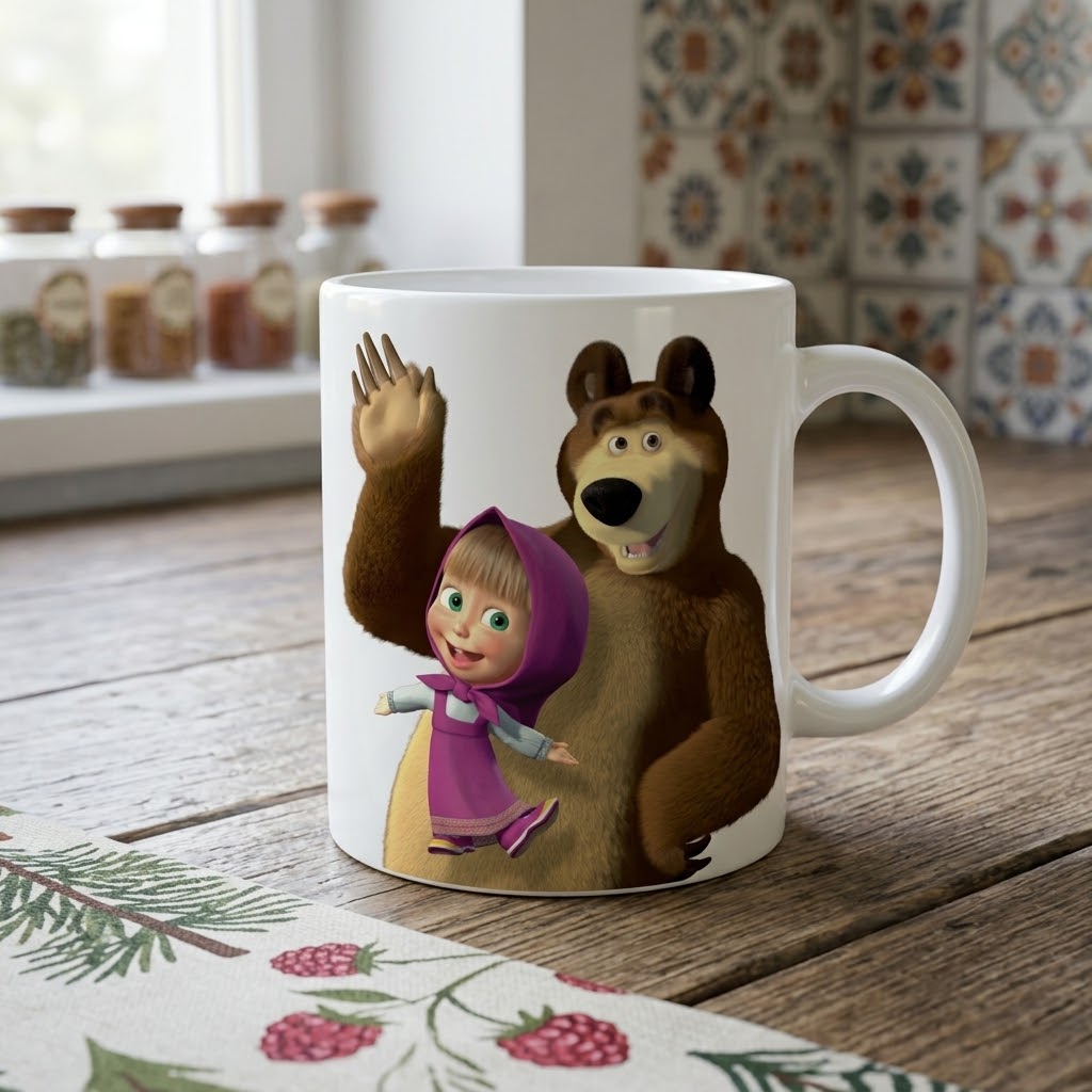 Masha and the Bear Ceramic Mug – Cozy Wooden Kitchen & Forest Style Coffee Cup (11 oz)