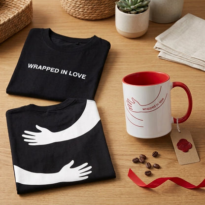 Wrapped in Love T-Shirt & Mug Gift Set for Him – Romantic Couple Gift for Boyfriend, Husband & Loved One