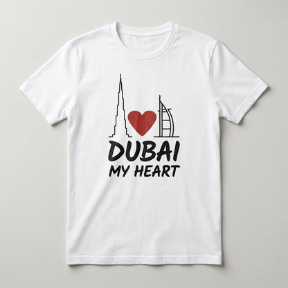 FMstyles Classic White Cotton T-Shirt – "Dubai My Heart" Graphic Unisex Tee