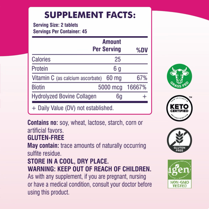 FMstyles Super Collagen Peptides Tablets with Vitamin C & Biotin, Types 1 & 3 Hydrolyzed Bovine Collagen, Hair Skin Nails & Joint Support, Keto & Gluten-Free, Grass-Fed, 90 Tablets