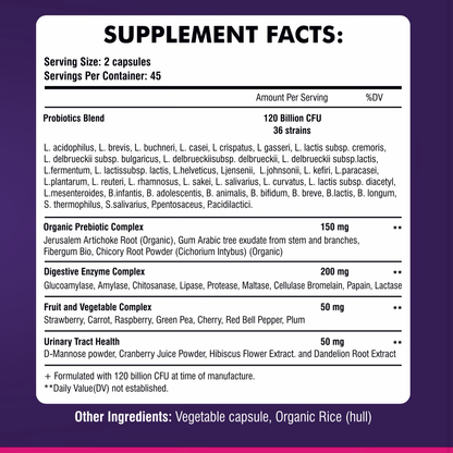 FMstyles Women’s Probiotics 100 Billion CFUs with D-Mannose, Cranberry, Prebiotics, Digestive Enzymes, 31 Strains, 90 Veggie Capsules, Vaginal and Urinary Health Support