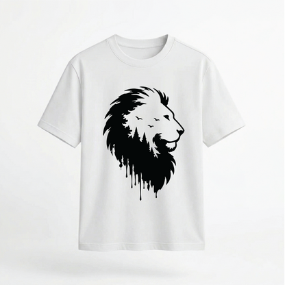 Lion Forest Double Exposure Graphic 100% Cotton Unisex T-Shirt