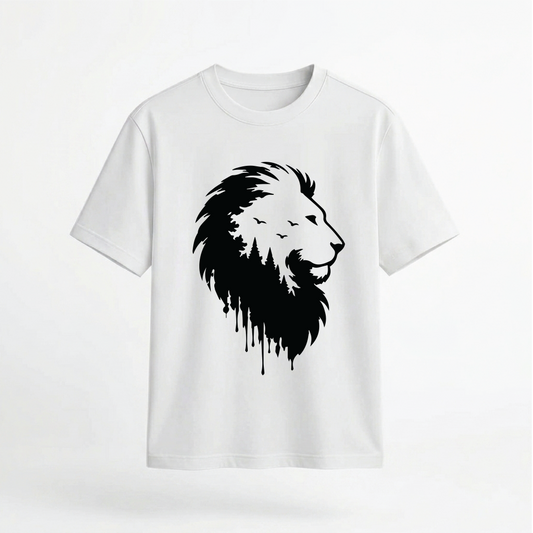 Lion Forest Double Exposure Graphic 100% Cotton Unisex T-Shirt