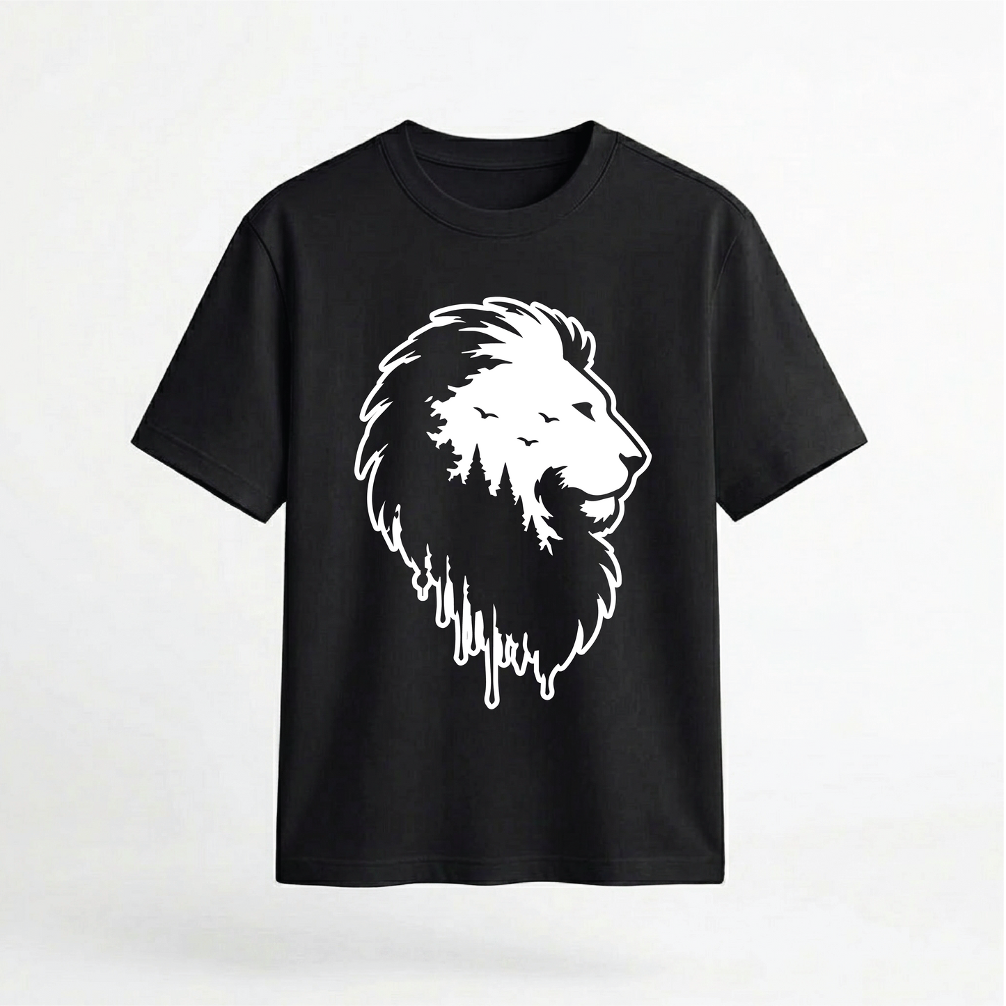 Lion Forest Double Exposure Graphic 100% Cotton Unisex T-Shirt
