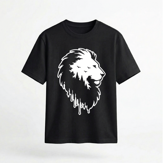Lion Forest Double Exposure Graphic 100% Cotton Unisex T-Shirt