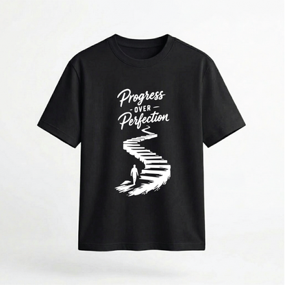Progress Over Perfection Inspirational Quote Graphic 100% Cotton Unisex T-Shirt