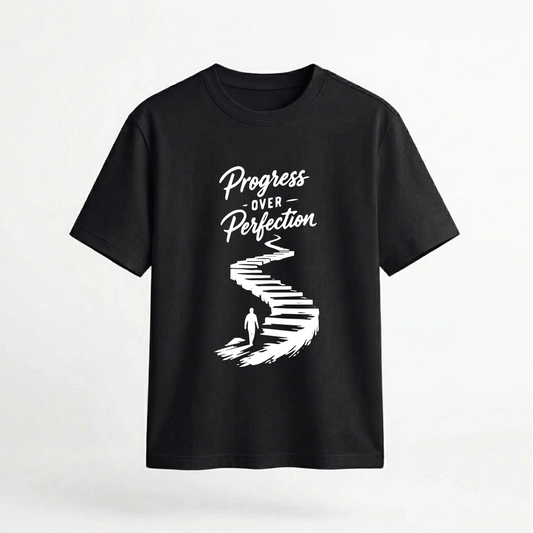 Progress Over Perfection Inspirational Quote Graphic 100% Cotton Unisex T-Shirt
