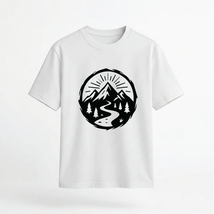 Sunlit Mountain Valley Graphic 100% Cotton Unisex T-Shirt