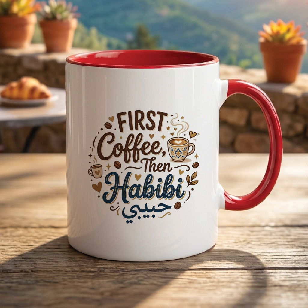 First Coffee, Then Habibi - Quote Printed Premium Coffee Mugs & Cups (5 Options)  MG1051
