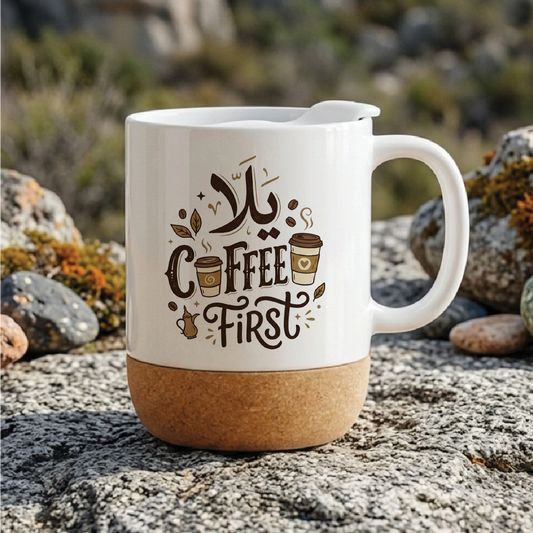 Yallah, Coffee First - Quote Printed Premium Coffee Mugs & Cups (5 Options)  MG1052