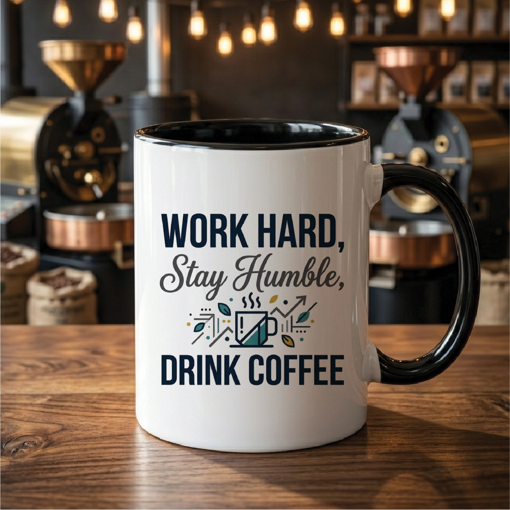Work Hard, Stay Humble, Drink Coffee - Quote Printed Premium Coffee Mugs & Cups (5 Options) MG1067