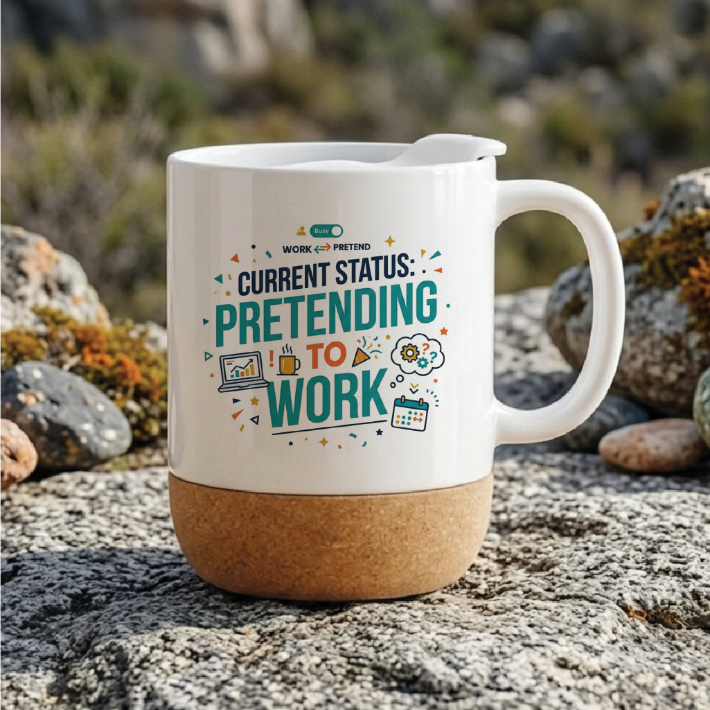 Current Status Pretending to Work - Quote Printed Premium Coffee Mugs & Cups (5 Options) MG1070