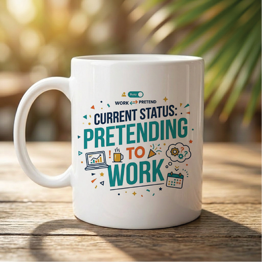 Current Status Pretending to Work - Quote Printed Premium Coffee Mugs & Cups (5 Options) MG1070