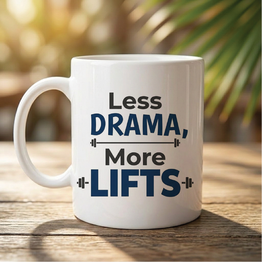 Less Drama, More Lifts - Quote Printed Premium Coffee Mugs & Cups (5 Options) MG1072