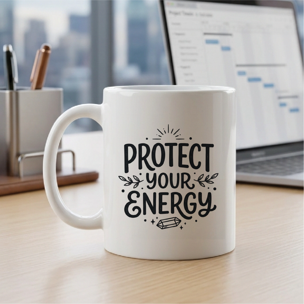 Protect Your Energy - Quote Printed Premium Coffee Mugs & Cups (5 Options) MG1076