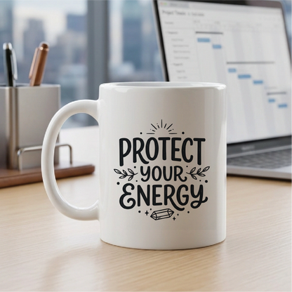 Protect Your Energy - Quote Printed Premium Coffee Mugs & Cups (5 Options) MG1076