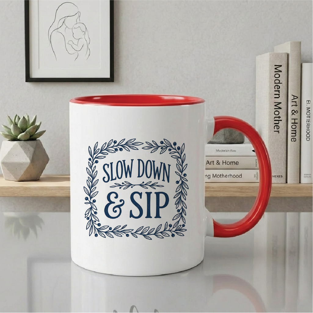 Slow Down & Sip - Quote Printed Premium Coffee Mugs & Cups (5 Options) MG1077