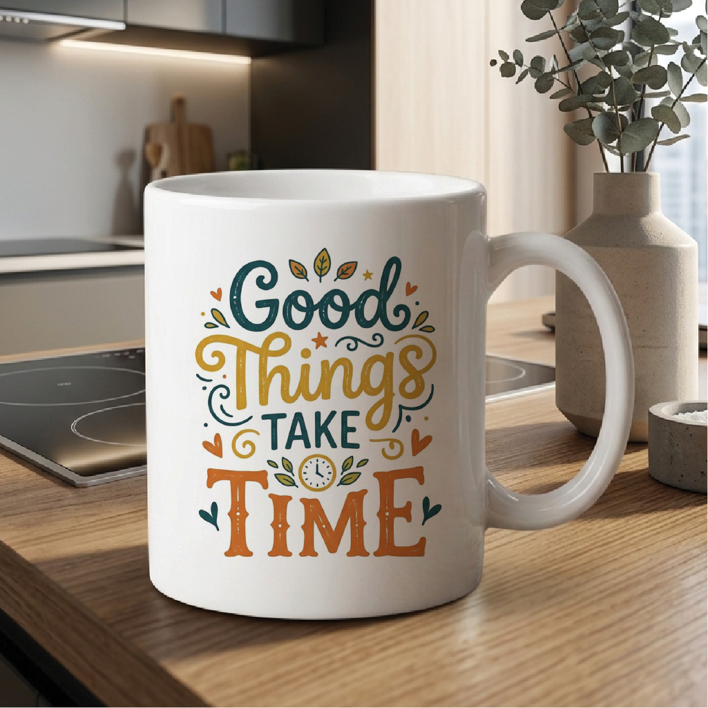 Good Things Take Time - Quote Printed Premium Coffee Mugs & Cups (5 Options) MG1078