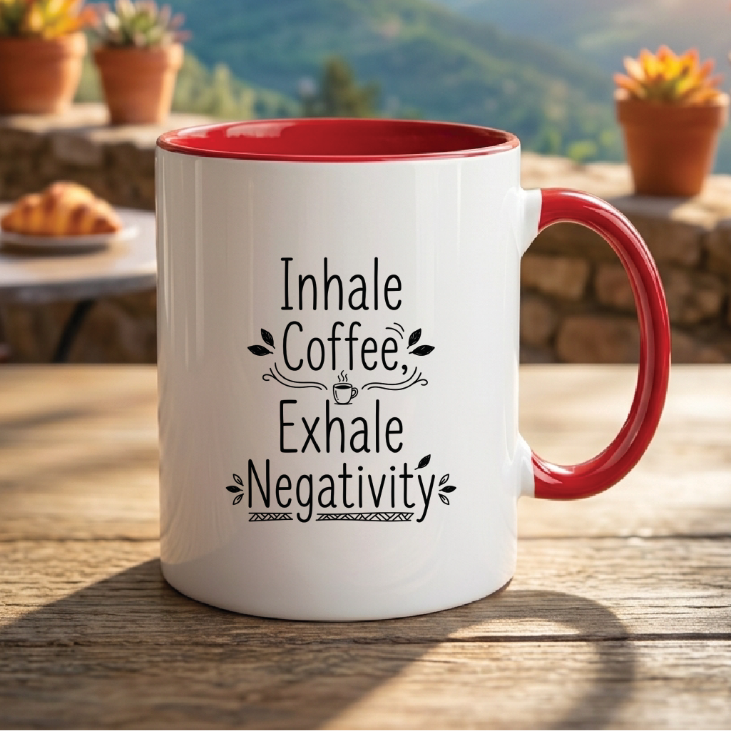 Inhale Coffee, Exhale Negativity - Quote Printed Premium Coffee Mugs & Cups (5 Options) MG1081