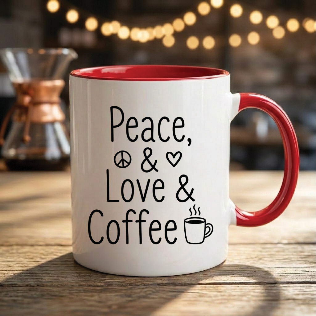 Peace, Love & Coffee - Quote Printed Premium Coffee Mugs & Cups (5 Options) MG1084