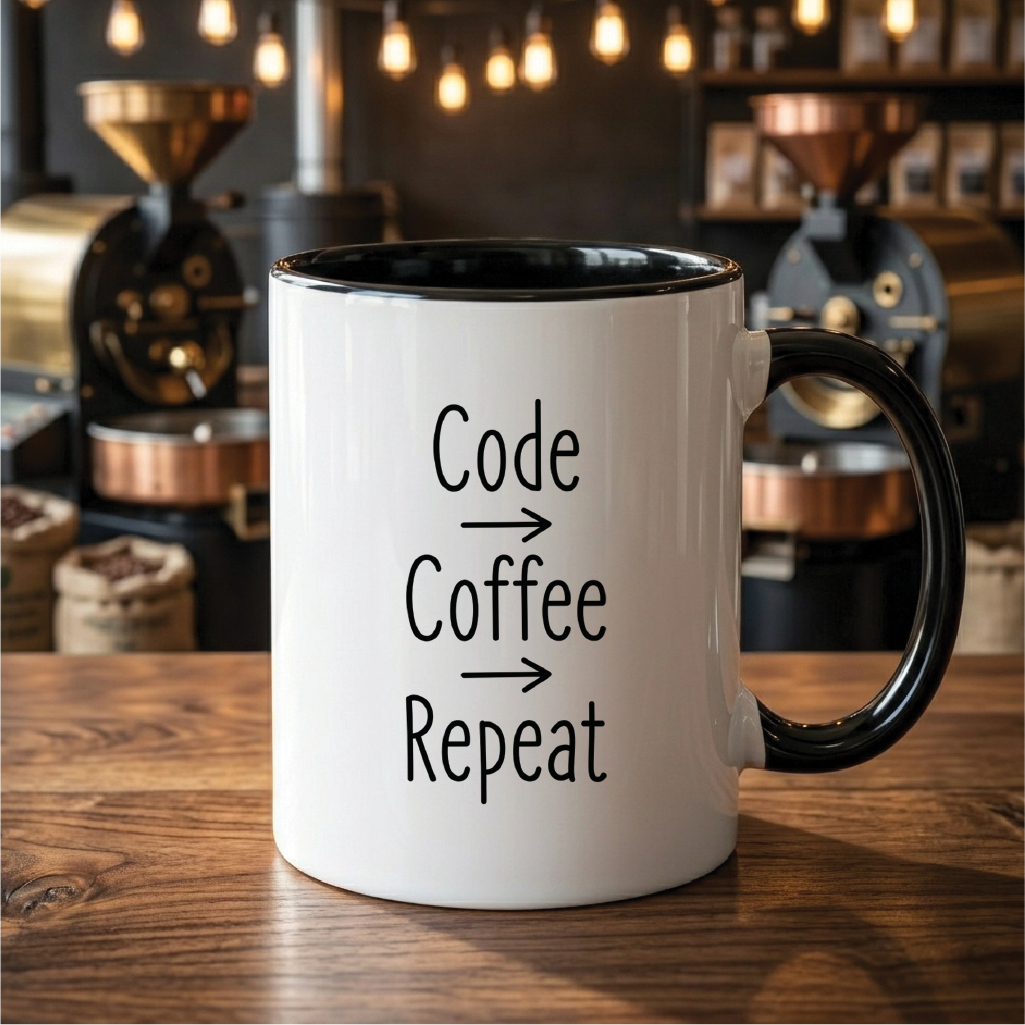 Code → Coffee → Repeat (Developers) - Quote Printed Premium Coffee Mugs & Cups (5 Options) MG1086