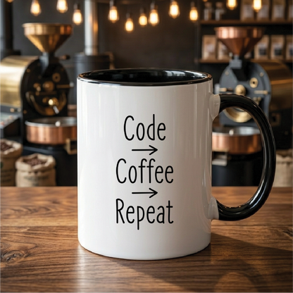 Code → Coffee → Repeat (Developers) - Quote Printed Premium Coffee Mugs & Cups (5 Options) MG1086