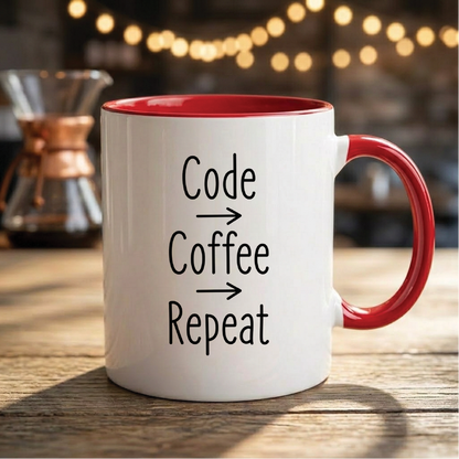 Code → Coffee → Repeat (Developers) - Quote Printed Premium Coffee Mugs & Cups (5 Options) MG1086