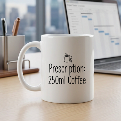 Prescription 250ml Coffee (Doctors Nurses) - Quote Printed Premium Coffee Mugs & Cups (5 Options)  MG1087