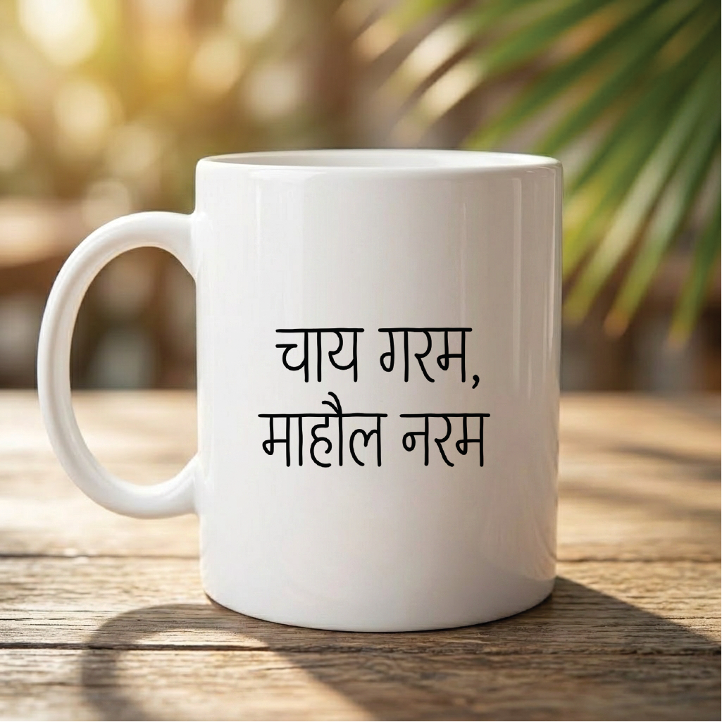 MG1104	"चाय गरम, माहौल नरम।" (Hot tea, relaxed vibe.) - Quote Printed Premium Coffee Mugs & Cups (5 Options)