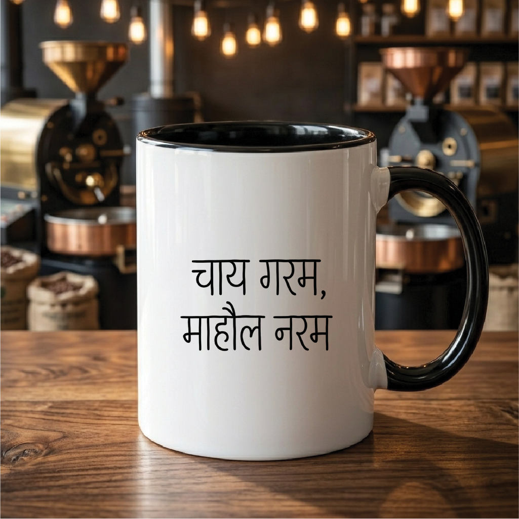 MG1104	"चाय गरम, माहौल नरम।" (Hot tea, relaxed vibe.) - Quote Printed Premium Coffee Mugs & Cups (5 Options)