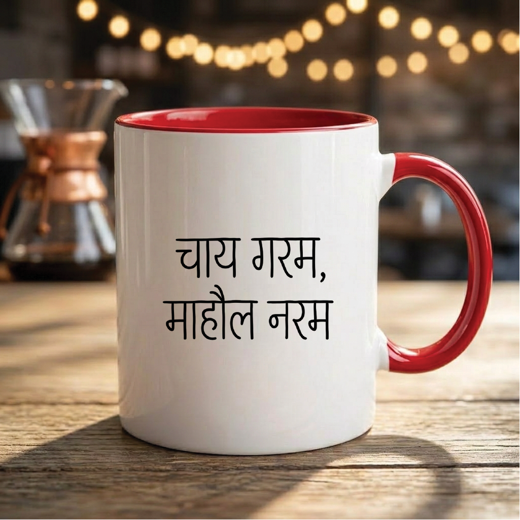 MG1104	"चाय गरम, माहौल नरम।" (Hot tea, relaxed vibe.) - Quote Printed Premium Coffee Mugs & Cups (5 Options)