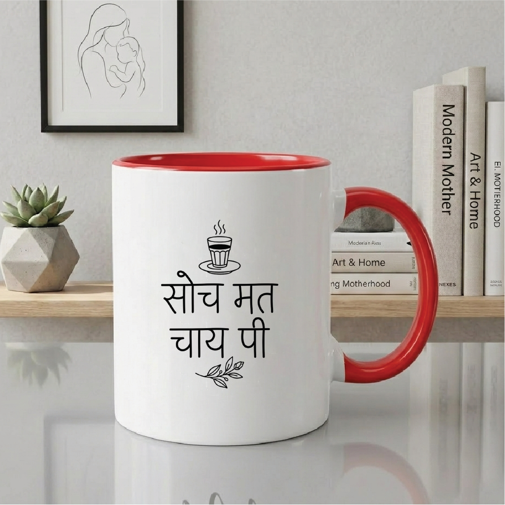 MG1111 "सोच मत, चाय पी।" (Don't think, drink tea.) - Quote Printed Premium Coffee Mugs & Cups (5 Options)