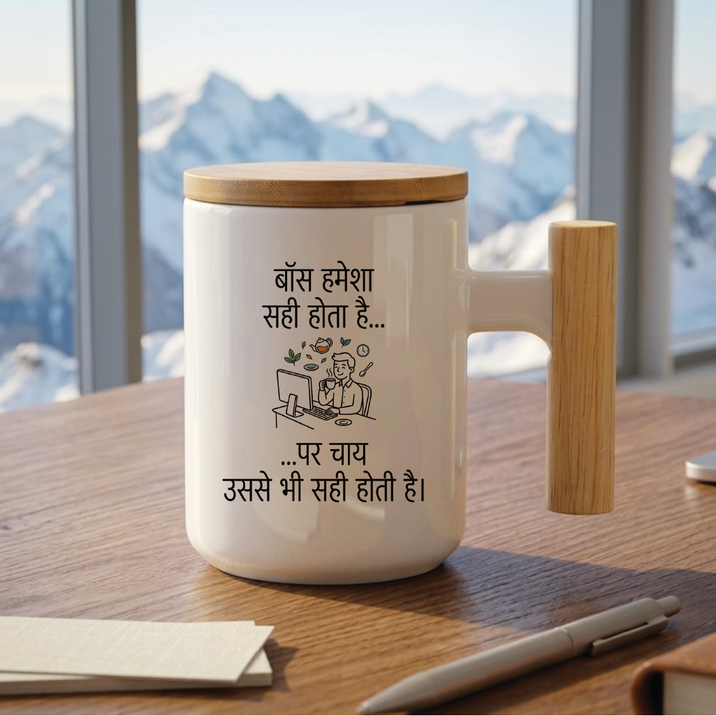 MG1118	"बॉस हमेशा सही होता है... पर चाय उससे भी सही होती है।" (The boss is always right... but tea is even more right.) - Quote Printed Premium Coffee Mugs & Cups (5 Options)