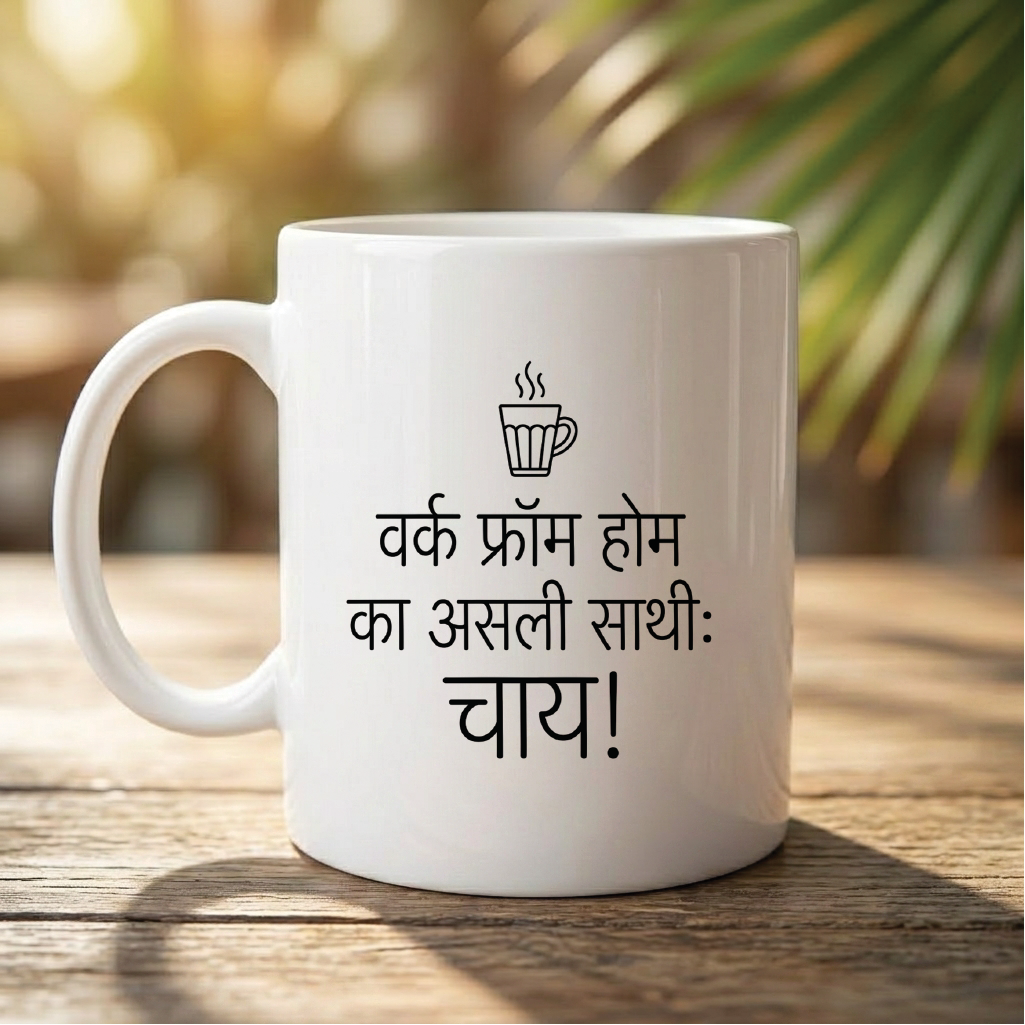 MG1121	"वर्क फ्रॉम होम का असली साथी: चाय!" (The true companion of Work From Home: Tea!) - Quote Printed Premium Coffee Mugs & Cups (5 Options)