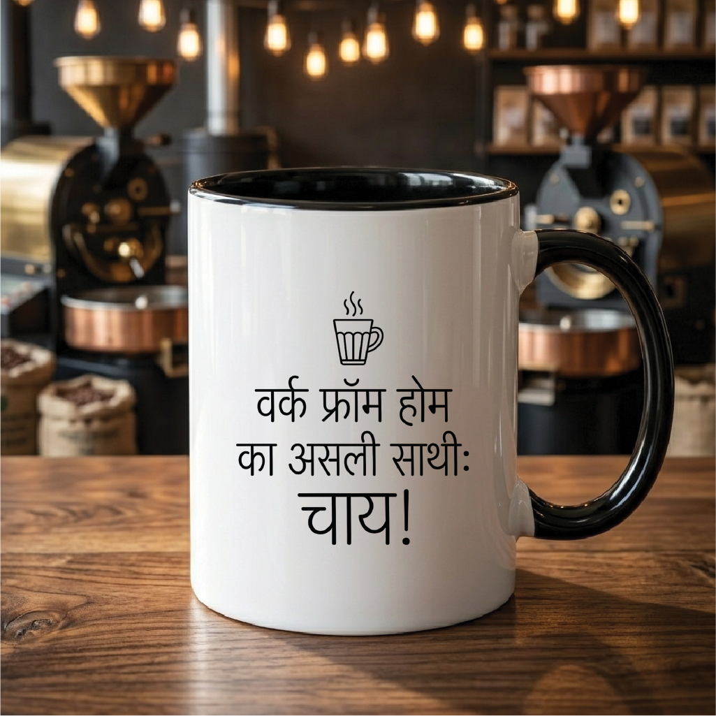 MG1121	"वर्क फ्रॉम होम का असली साथी: चाय!" (The true companion of Work From Home: Tea!) - Quote Printed Premium Coffee Mugs & Cups (5 Options)