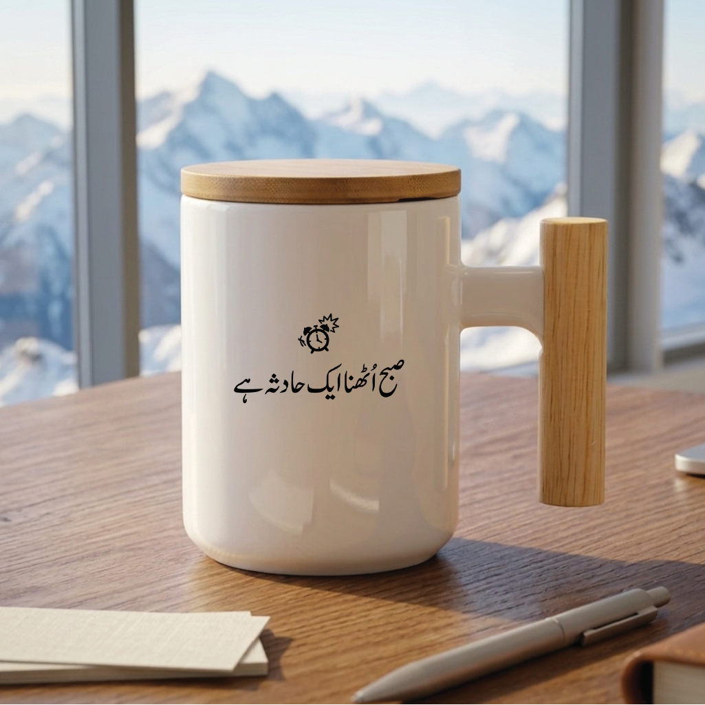 صبح اٹھنا ایک حادثہ ہے (Waking up in the morning is an accident) - Quote Printed Premium Coffee Mugs & Cups (5 Options) MG1133