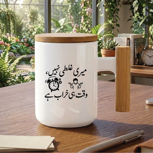 میری غلطی نہیں، وقت ہی خراب ہے (It's not my fault, the time itself is bad) - Quote Printed Premium Coffee Mugs & Cups (5 Options) MG1138